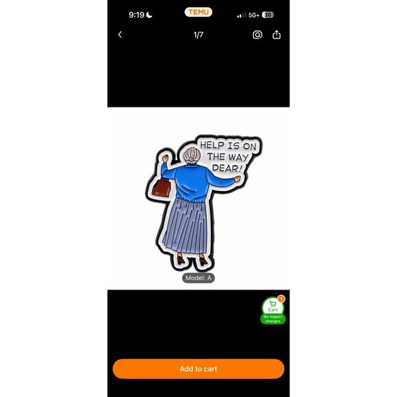 HELP IS ON THE WAY DEAR Doubtfire Enamel Lapel Backpack Pin NEW - Picture 2 of 2